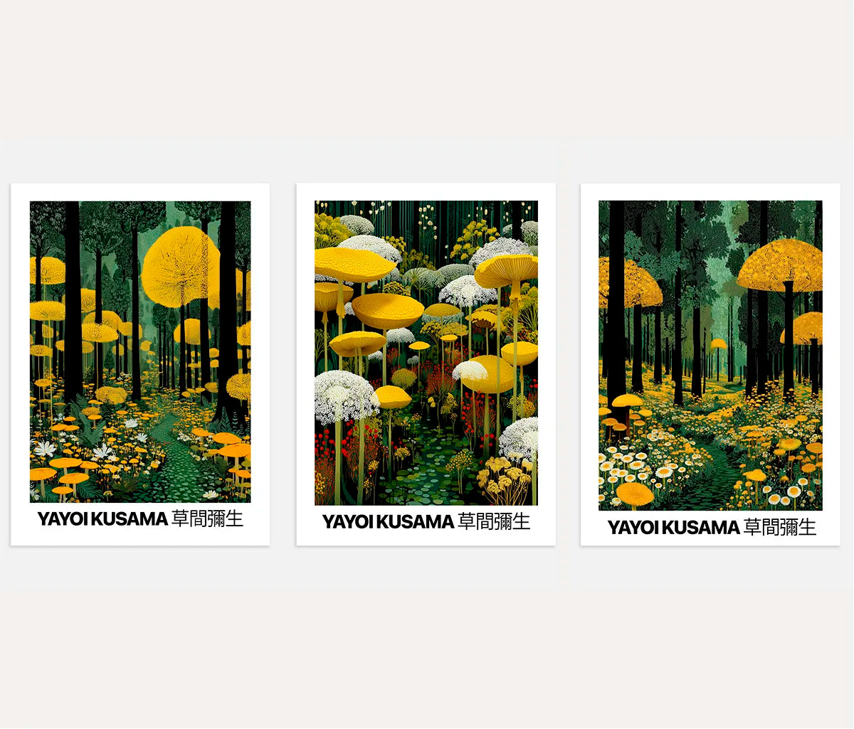 Botanical Forest Abstract Art Prints – Green & Yellow Nature Set of 3