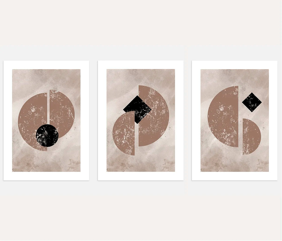 Minimalist Geometric Abstract Art Prints - Set of 3 Neutral Wall Art