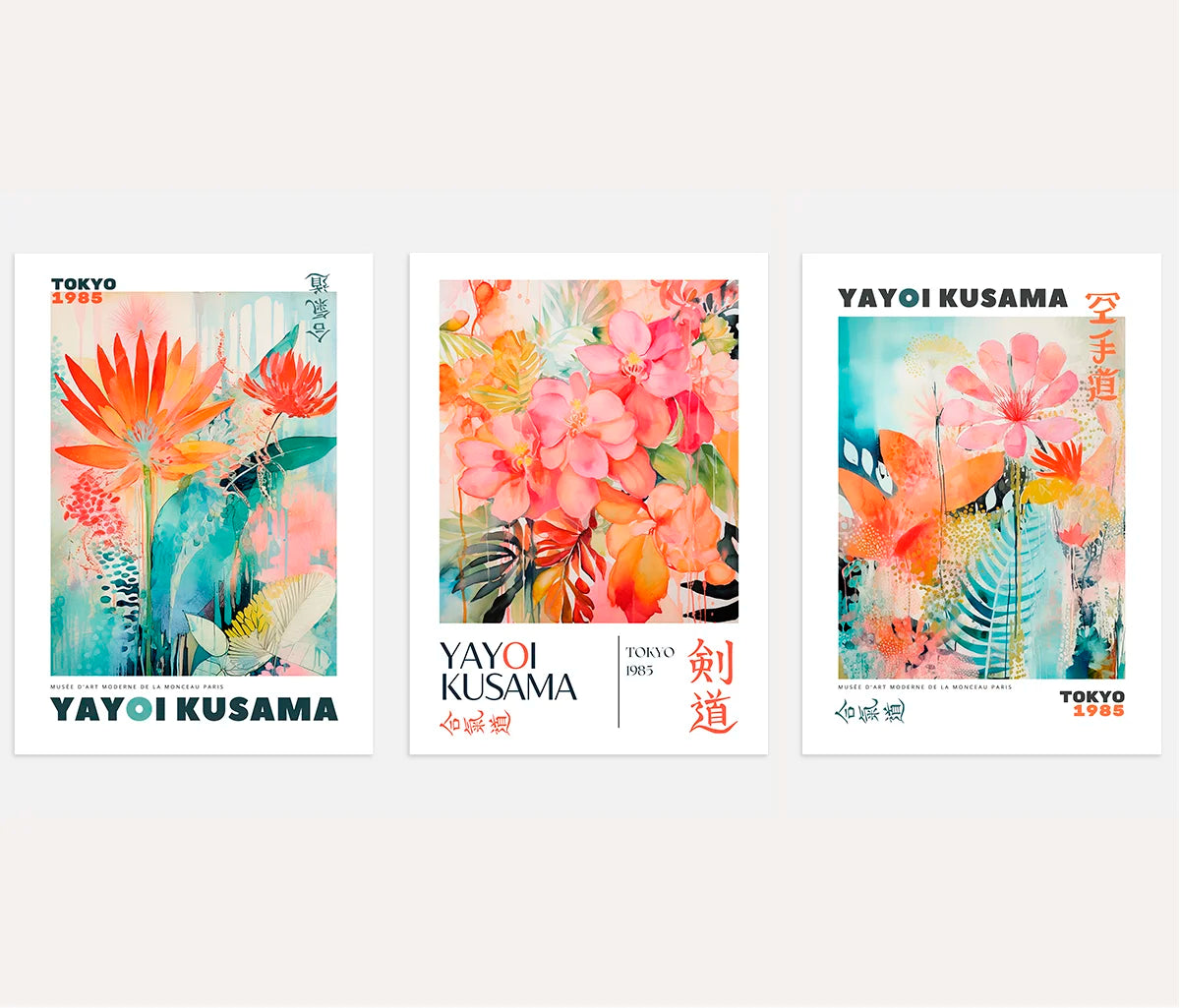 Abstract Floral Garden Art Prints – Japanese Inspired Colorful Set of 3