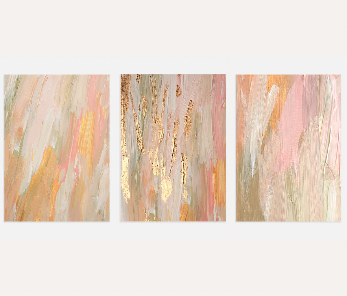 Textured Abstract Wall Art Prints - Set of 3 Neutral Gold Accent Art
