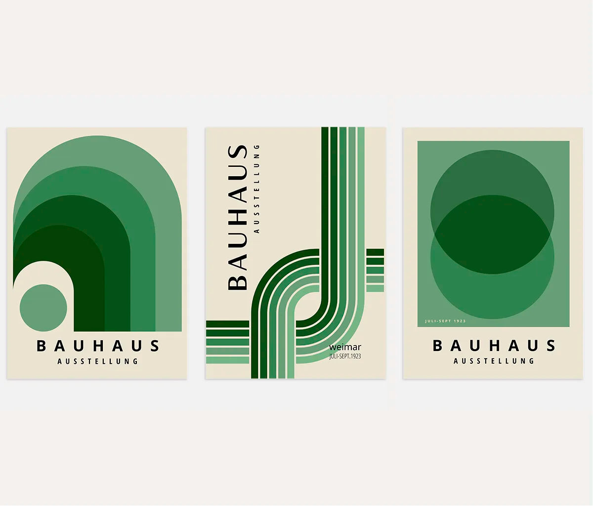 Green Tonal Rhythm Bauhaus Poster Set of 3
