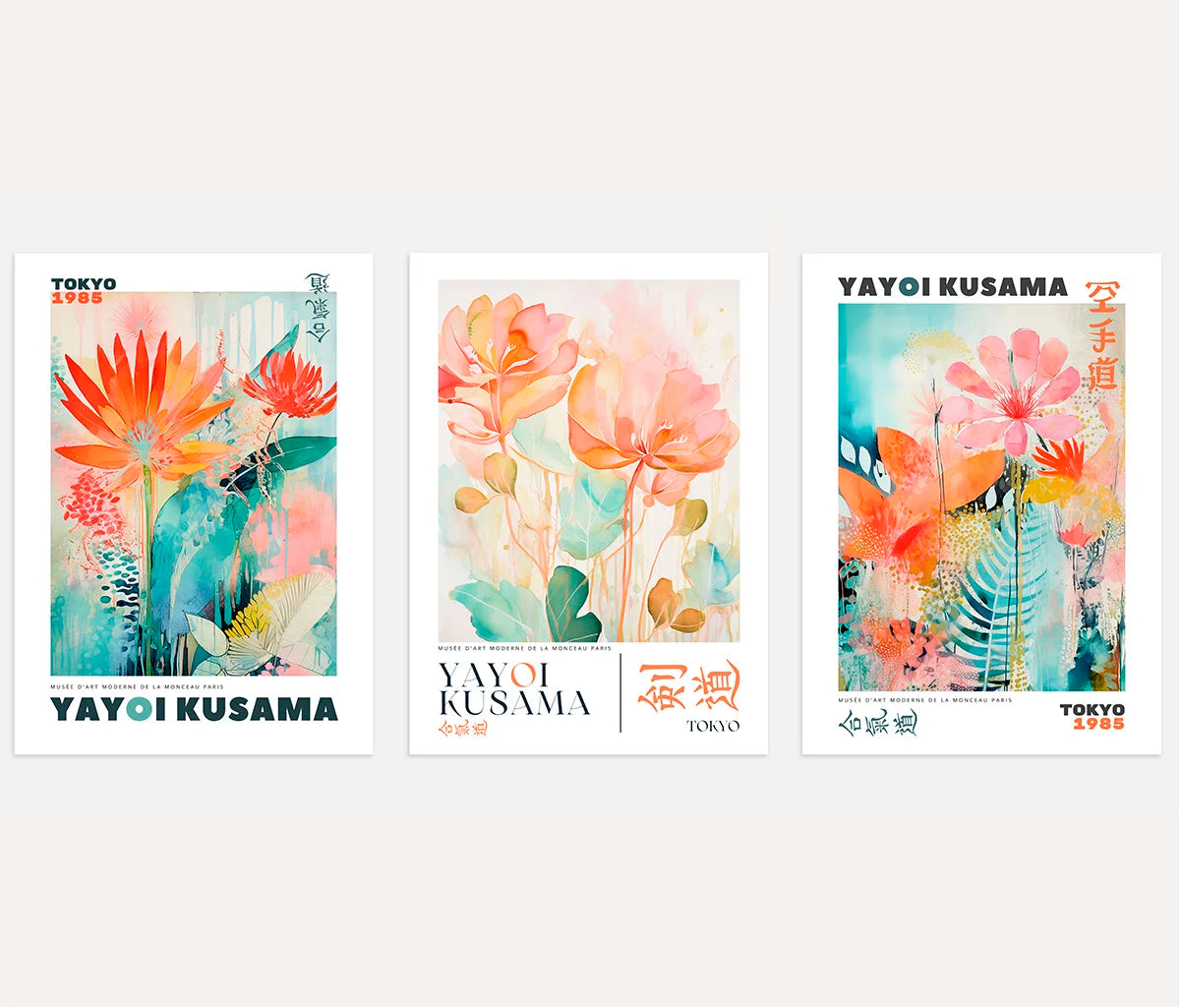 Japanese Floral Art Poster Set of 3 - Inspired Botanical Wall Art Prints