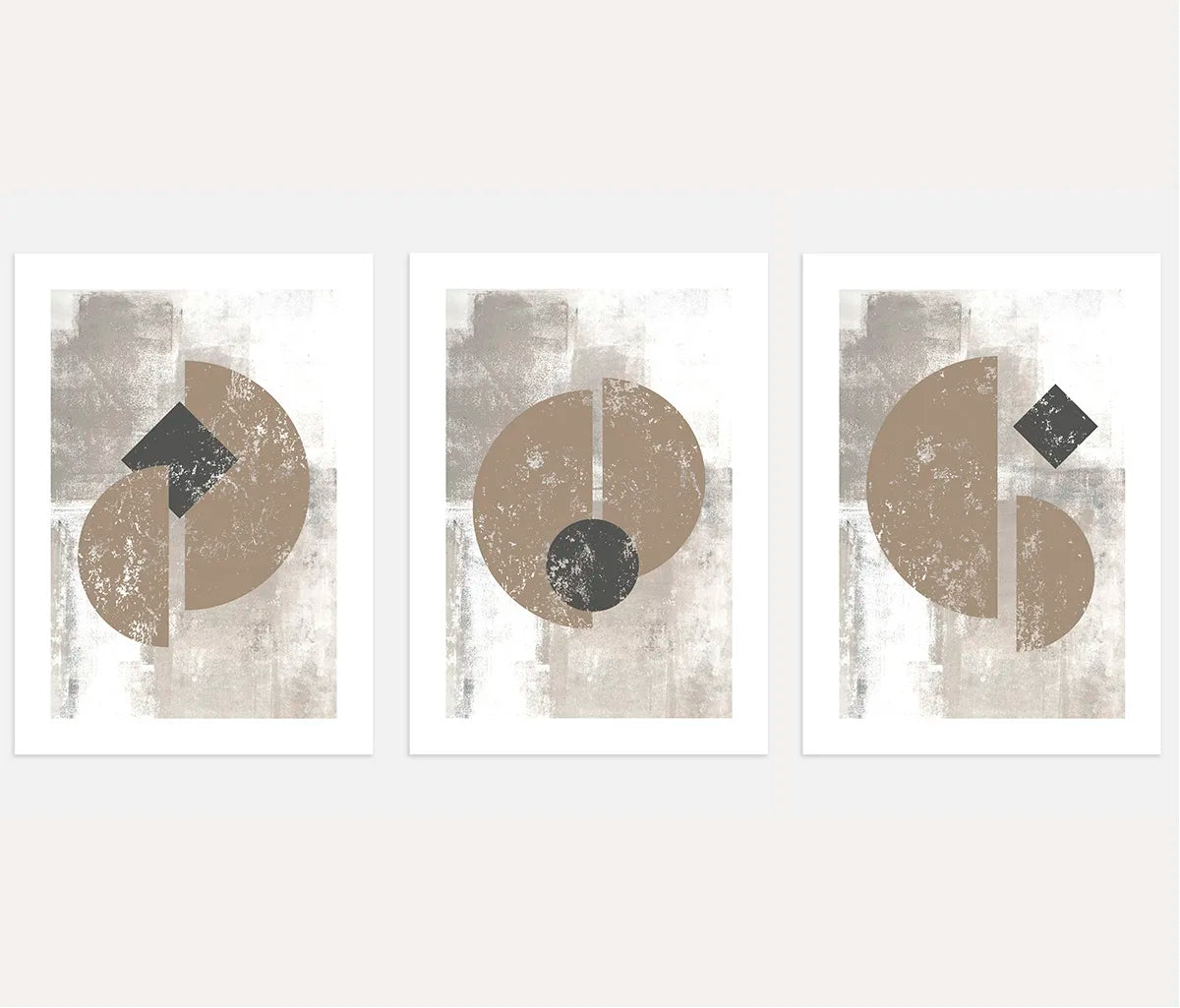 Textured Geometric Abstract Art Prints - Set of 3 Beige Neutral Wall Art