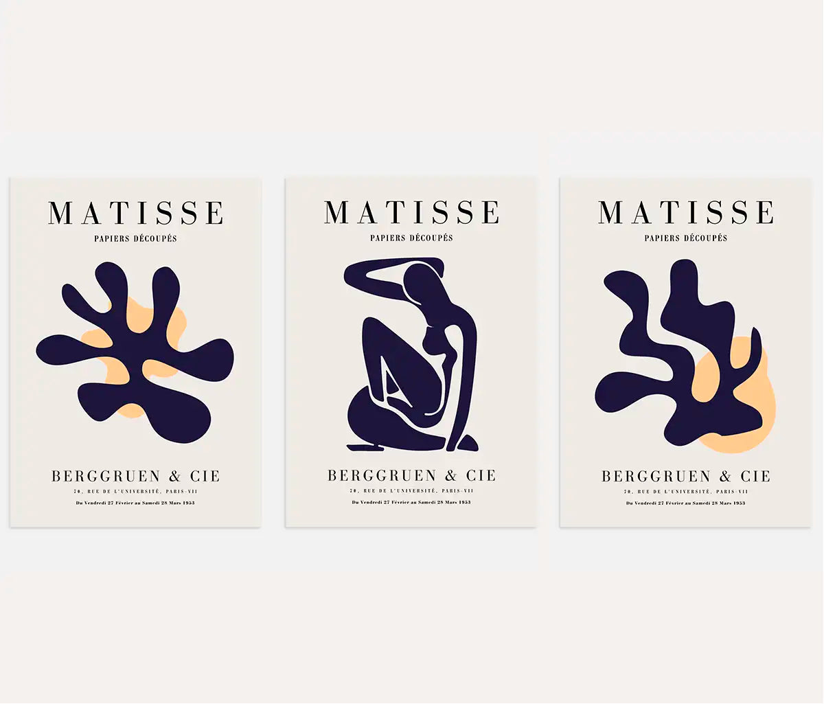 Henri Matisse Nu Bleu Navy Set of 3 Posters