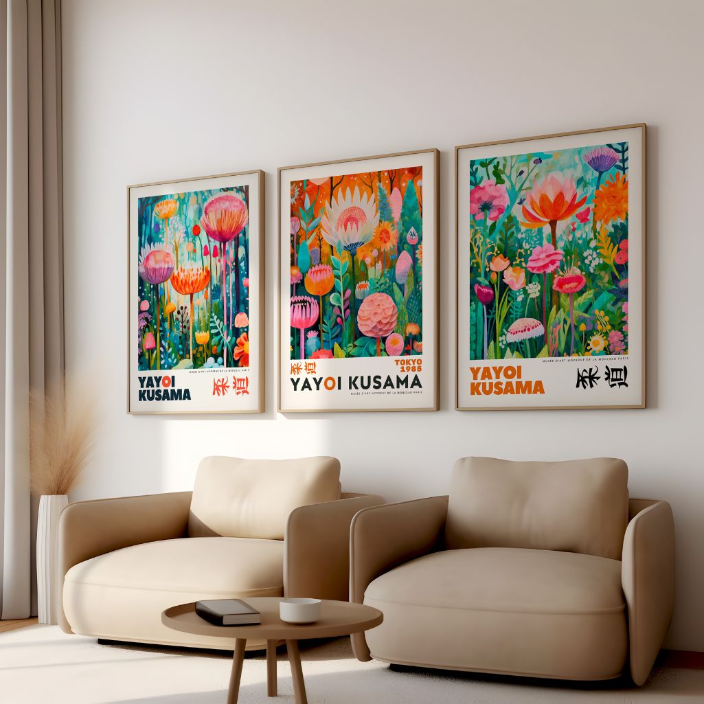 Japanese Garden Floral Art Prints Set of 3 -  Inspired Botanical Wall Art