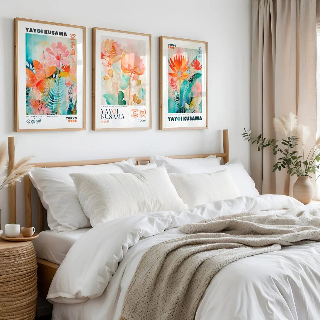 Japanese Floral Art Poster Set of 3 - Inspired Botanical Wall Art Prints