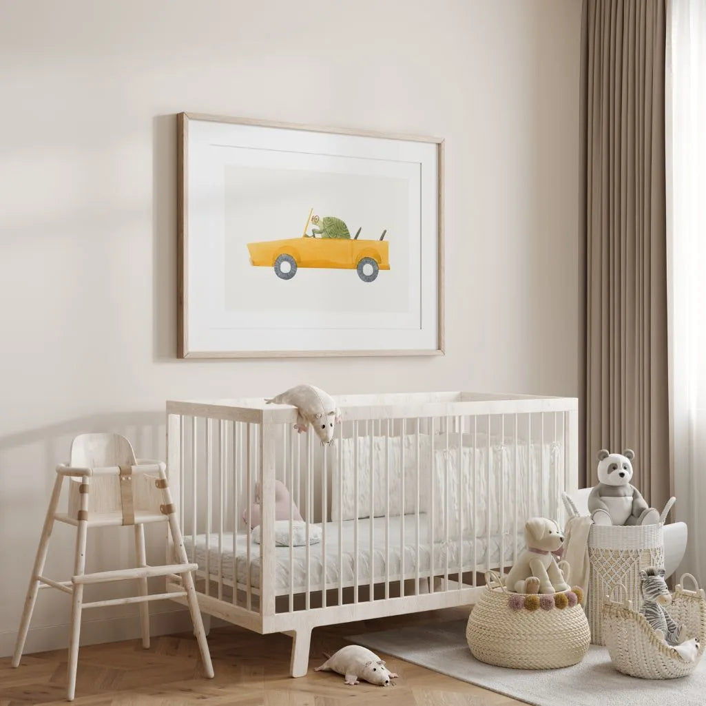 Turtle in a Yellow Car Poster