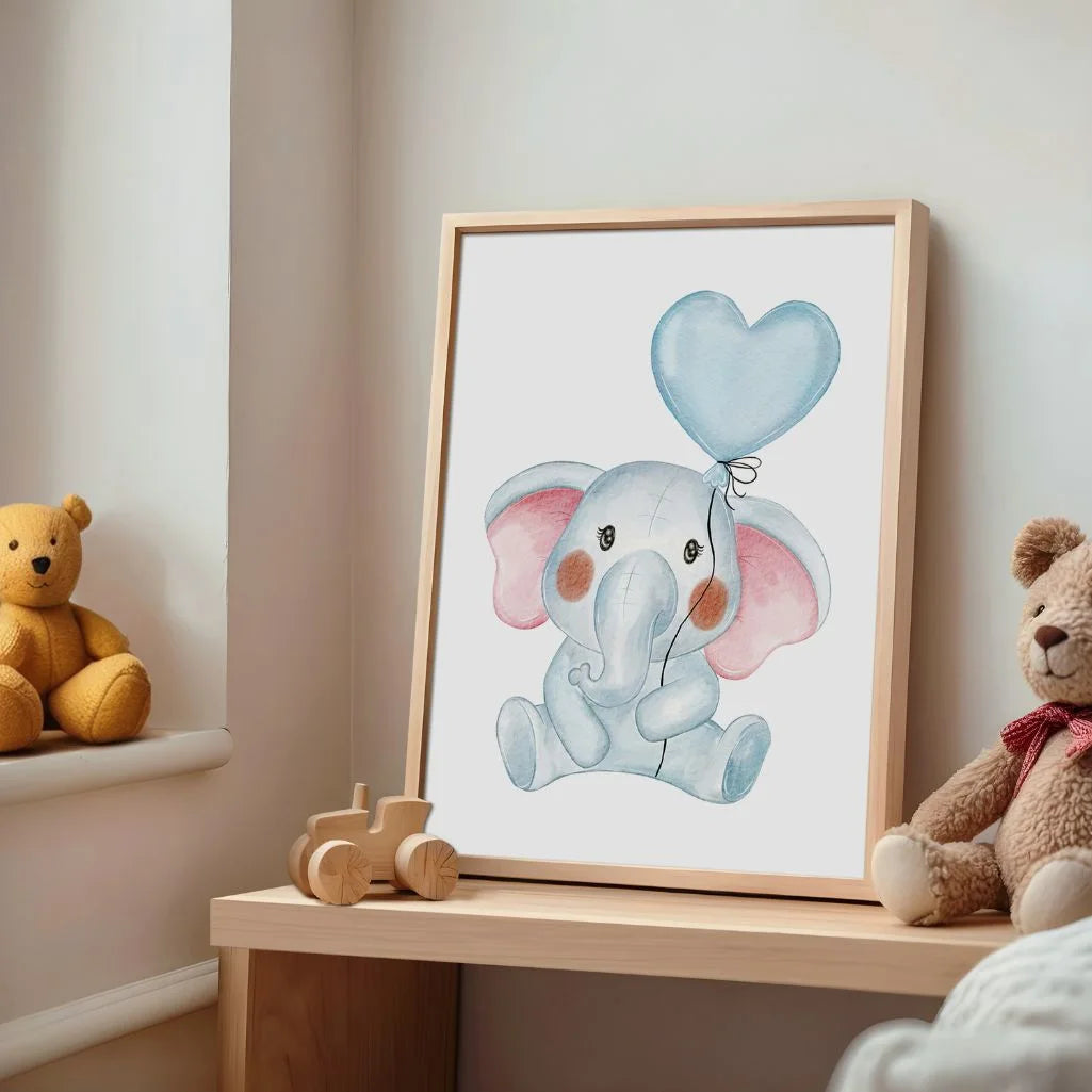 Elephant with a Heart Balloon Poster