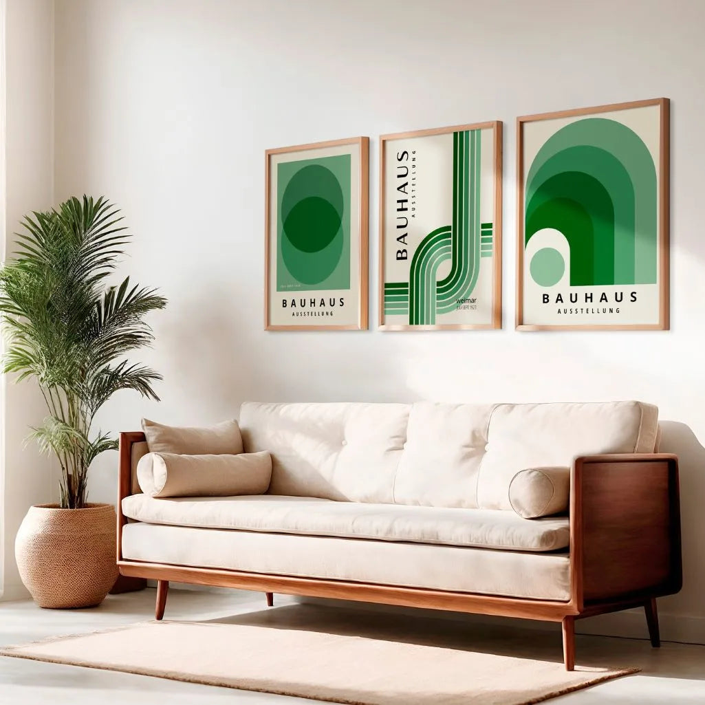 Green Tonal Rhythm Bauhaus Poster Set of 3