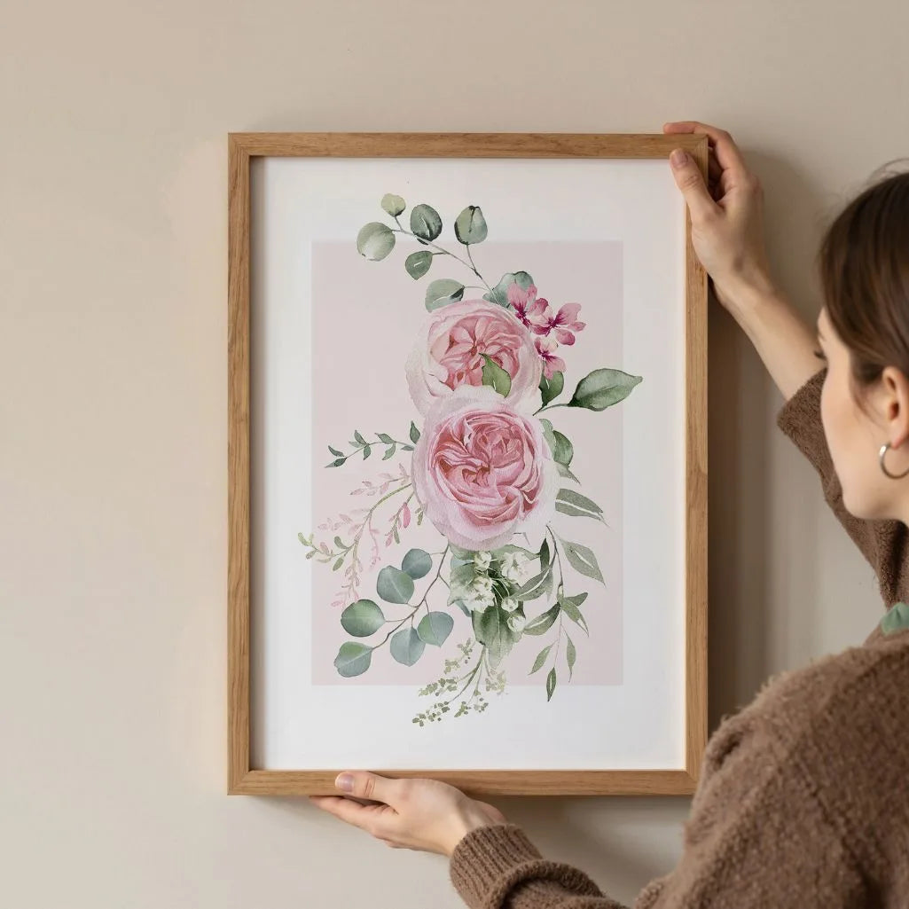 Pastel Roses & Eucalyptus Poster