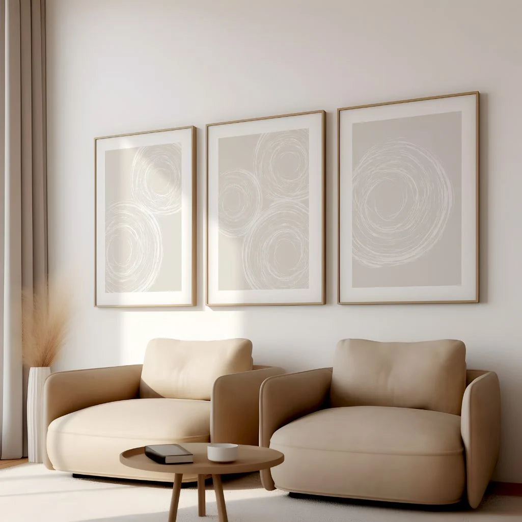 Minimalist Abstract Circle Art Prints - Set of 3 Neutral Wall Art
