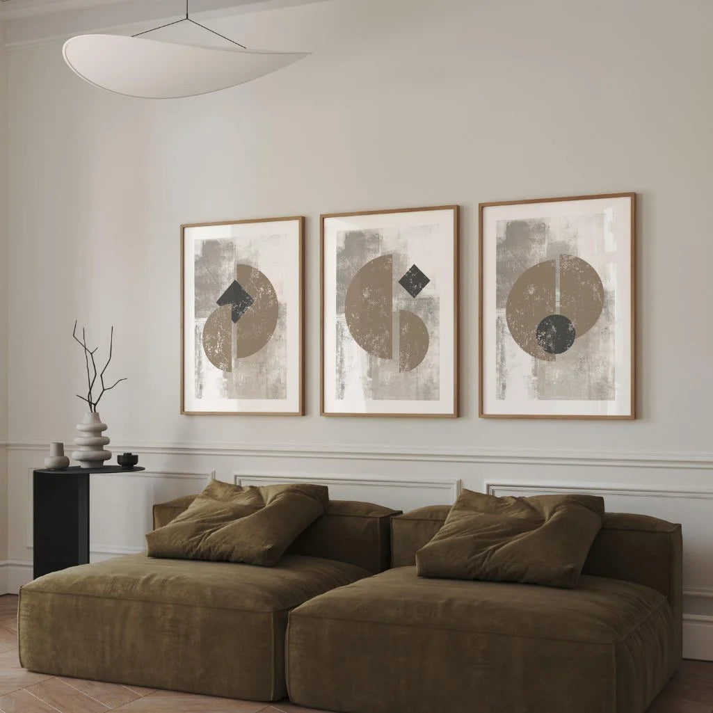 Textured Geometric Abstract Art Prints - Set of 3 Beige Neutral Wall Art