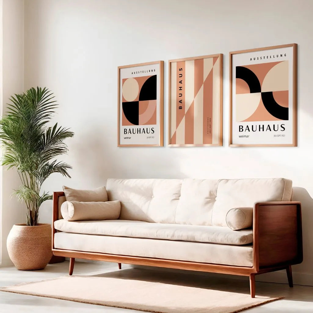 Warm Weimar Geometry Bauhaus Poster Set of 3