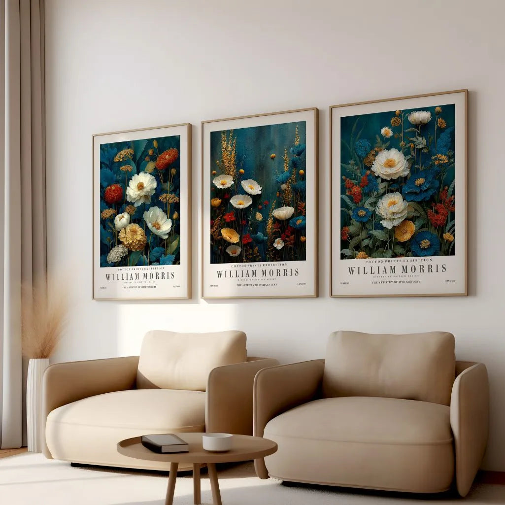 William Morris Inspired Florals – Set of 3 Posters
