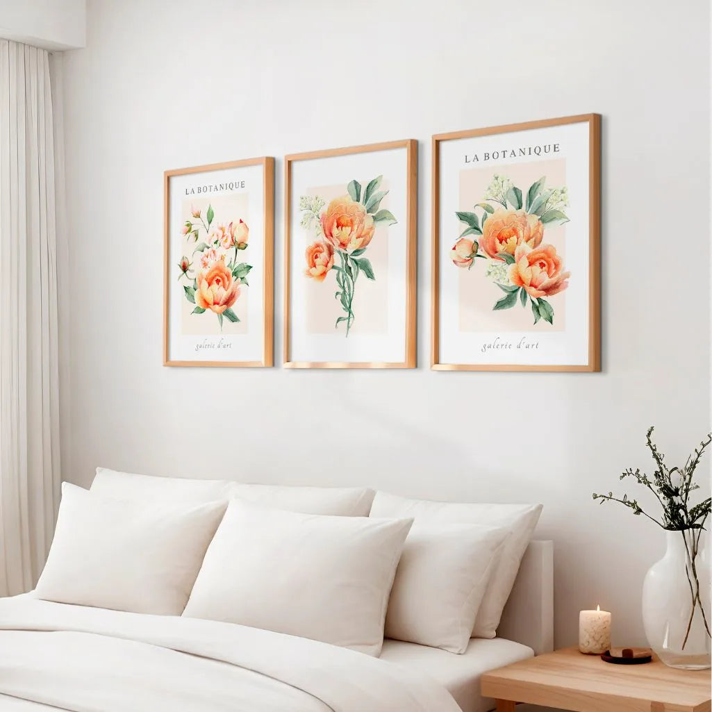 Peach Floral Watercolor Prints – Botanical Set of 3