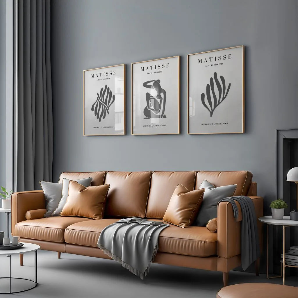Plakaty Henri Matisse – Zestaw 3 Sztuki „Szara Cisza Organiczna Forma”
