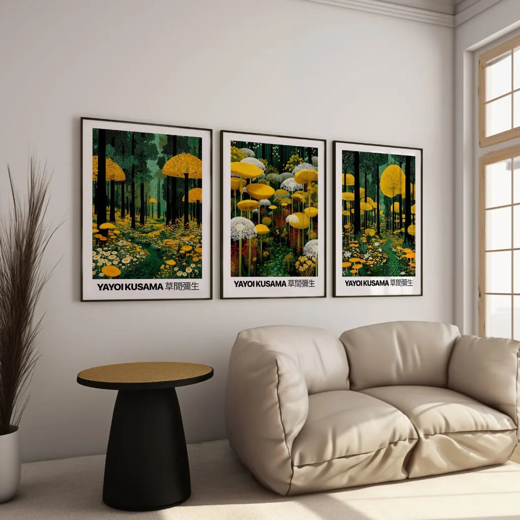 Botanical Forest Abstract Art Prints – Green & Yellow Nature Set of 3