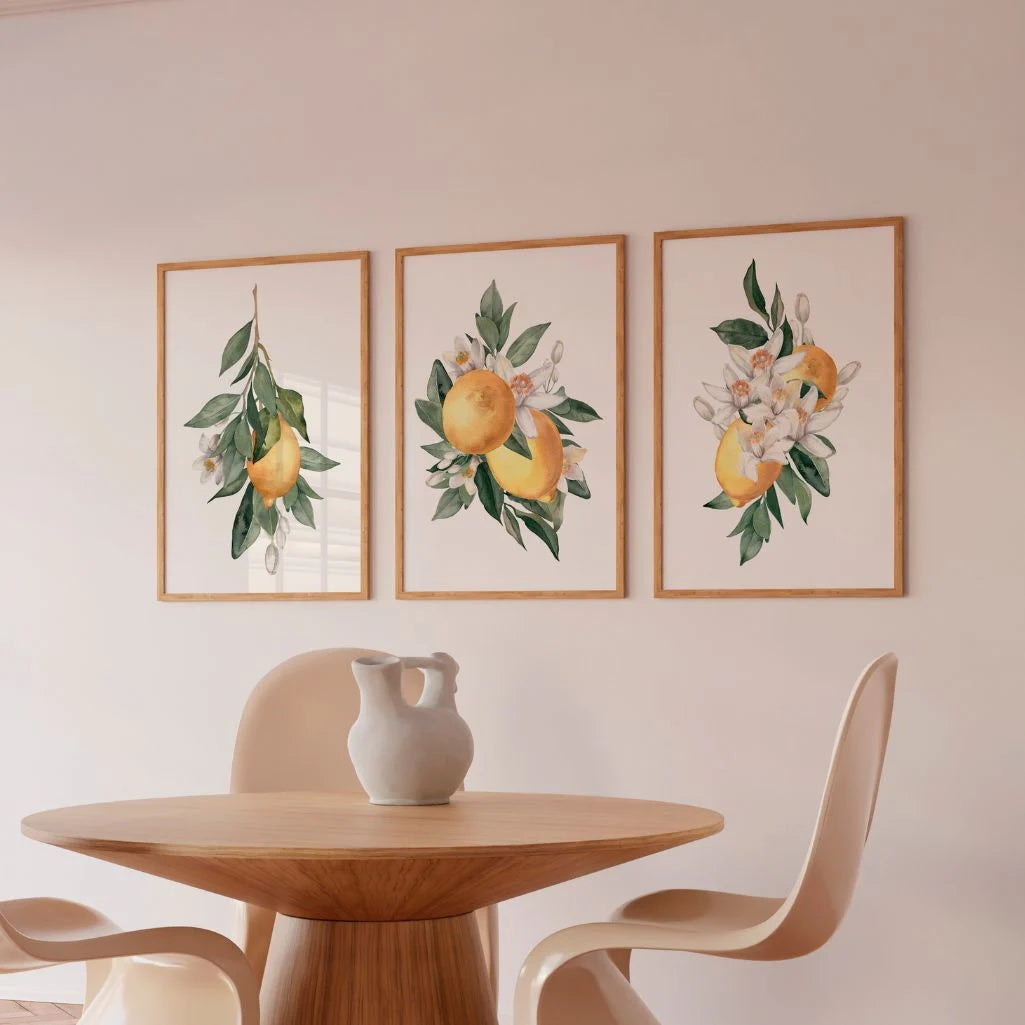 Lemon Blossom Botanical Art Prints – Watercolor Citrus Set of 3