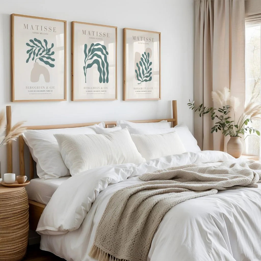 Plakaty Henri Matisse – Zestaw 3 Sztuki „Zielono-Beżowa Harmonia Organiczna Forma”