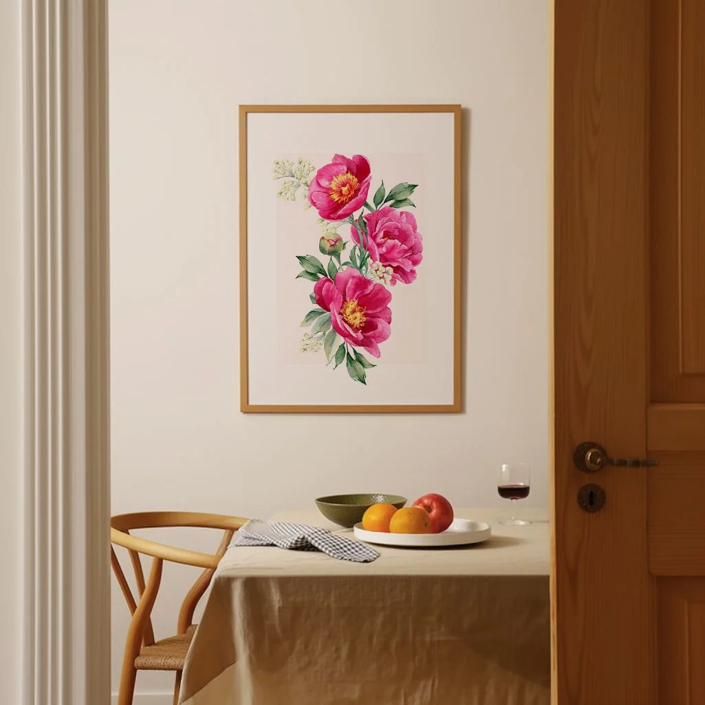 Różowe Piwonie Awarela Plakat