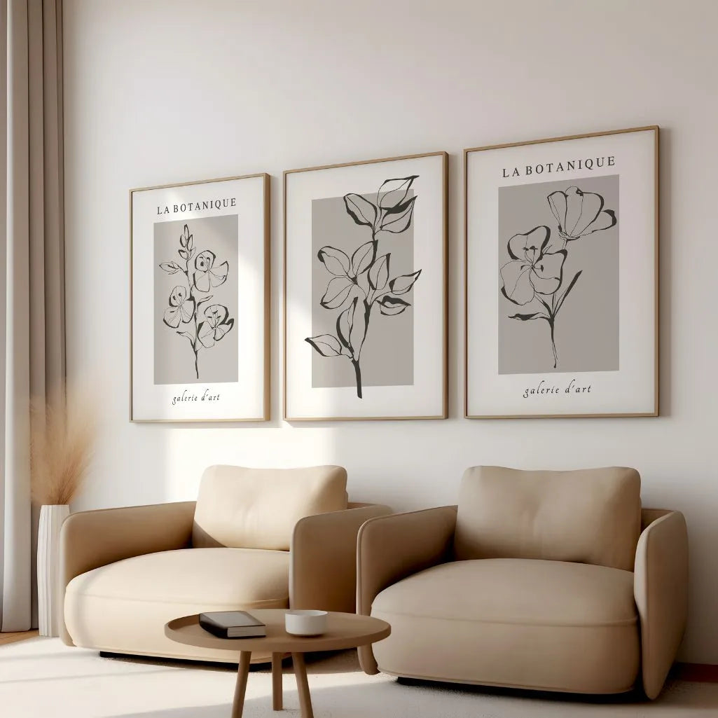 La Botanique Line Art Prints – Neutral Botanical Set of 3