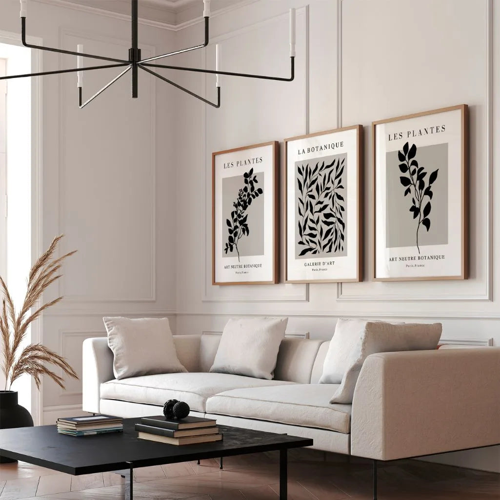 Black Botanical Silhouette Prints – Minimal Neutral Set of 3