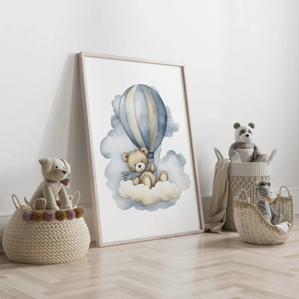 Bear Floating On A Balloon Poster