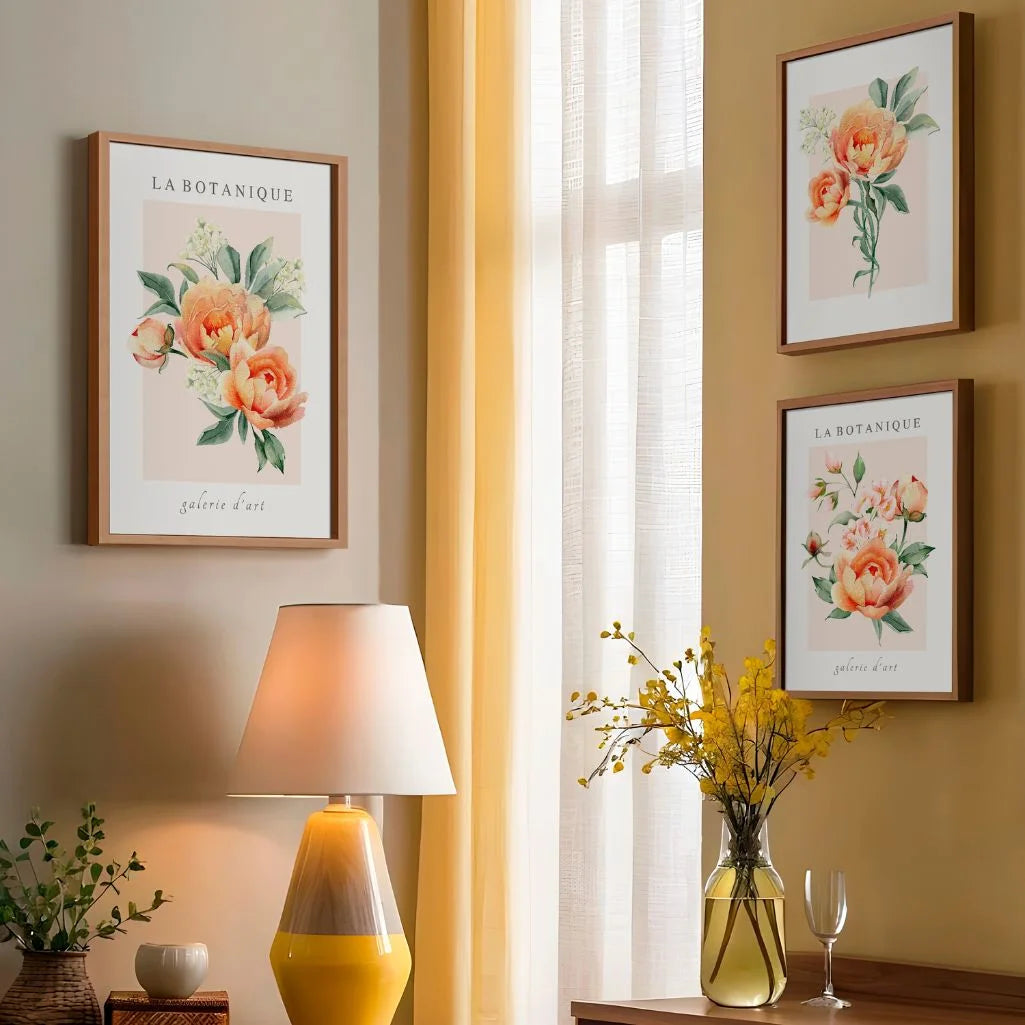 Peach Floral Watercolor Prints – Botanical Set of 3