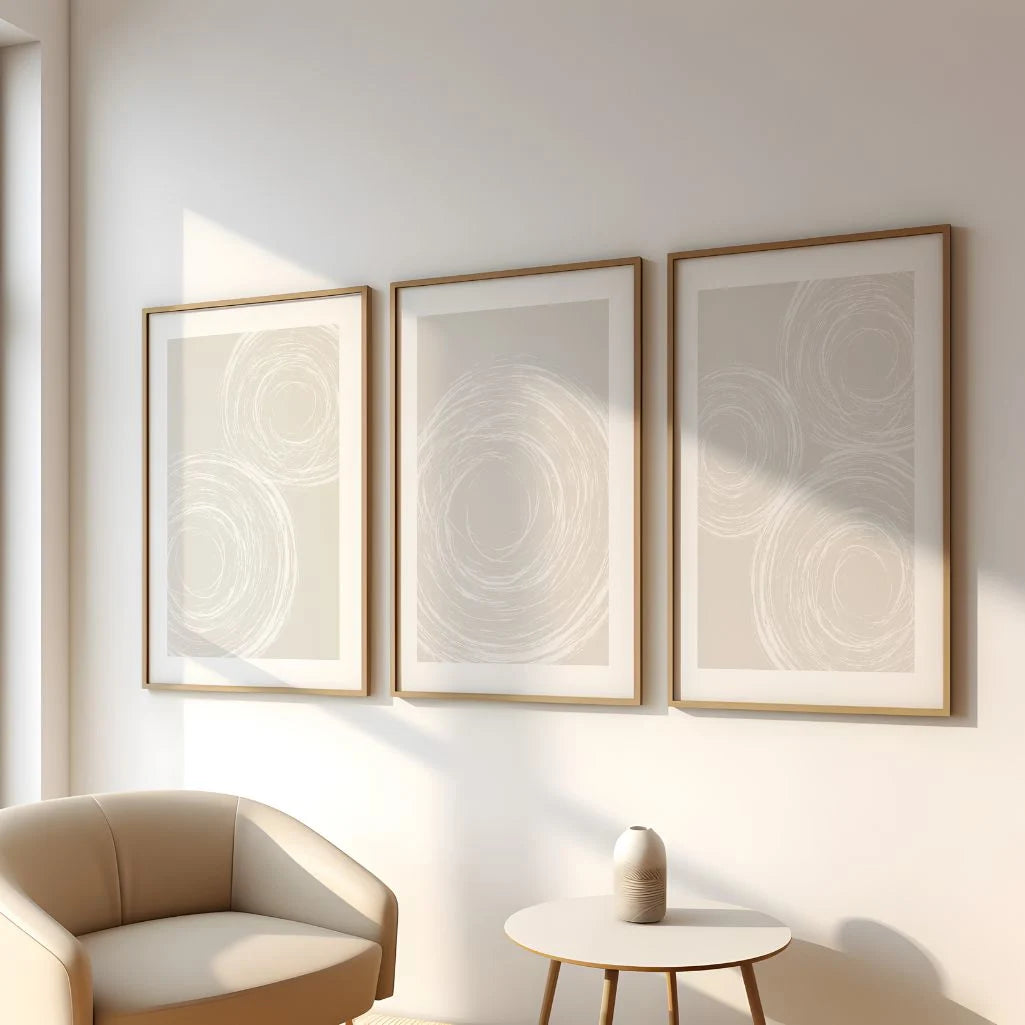 Minimalist Abstract Circle Art Prints - Set of 3 Neutral Wall Art