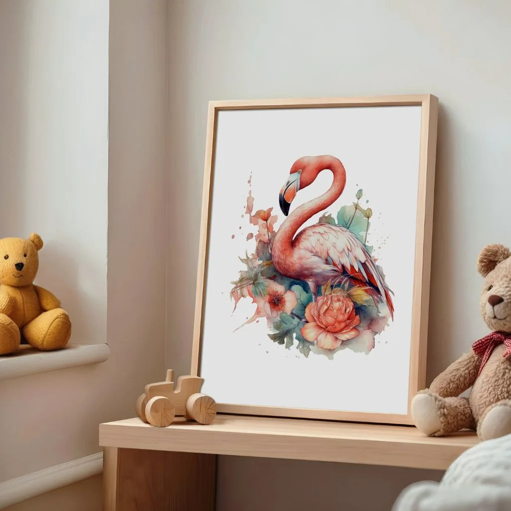 Flamingo in Flowers Poster