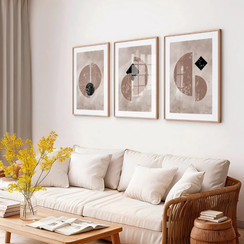 Minimalist Geometric Abstract Art Prints - Set of 3 Neutral Wall Art