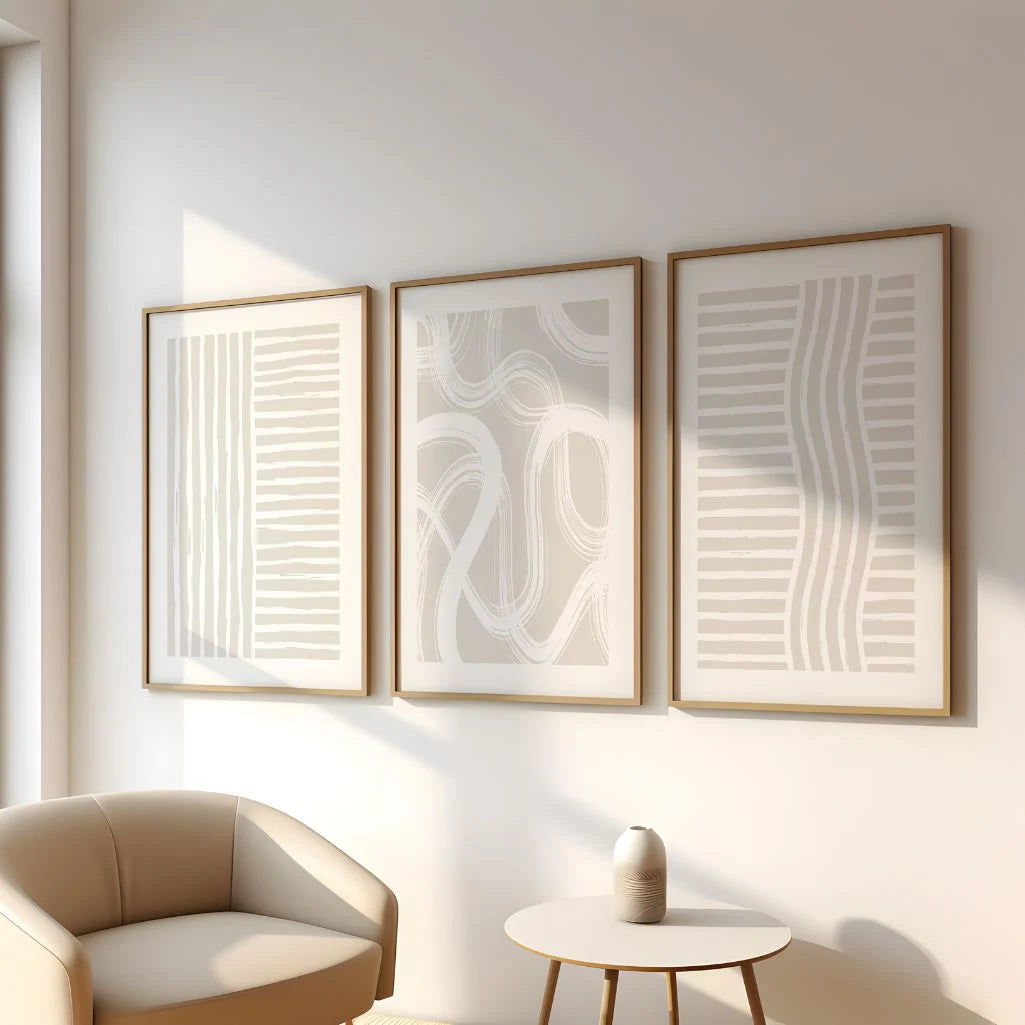 Soft Rhythm Lines – Set of 3 Minimalist Abstract Wall Prints