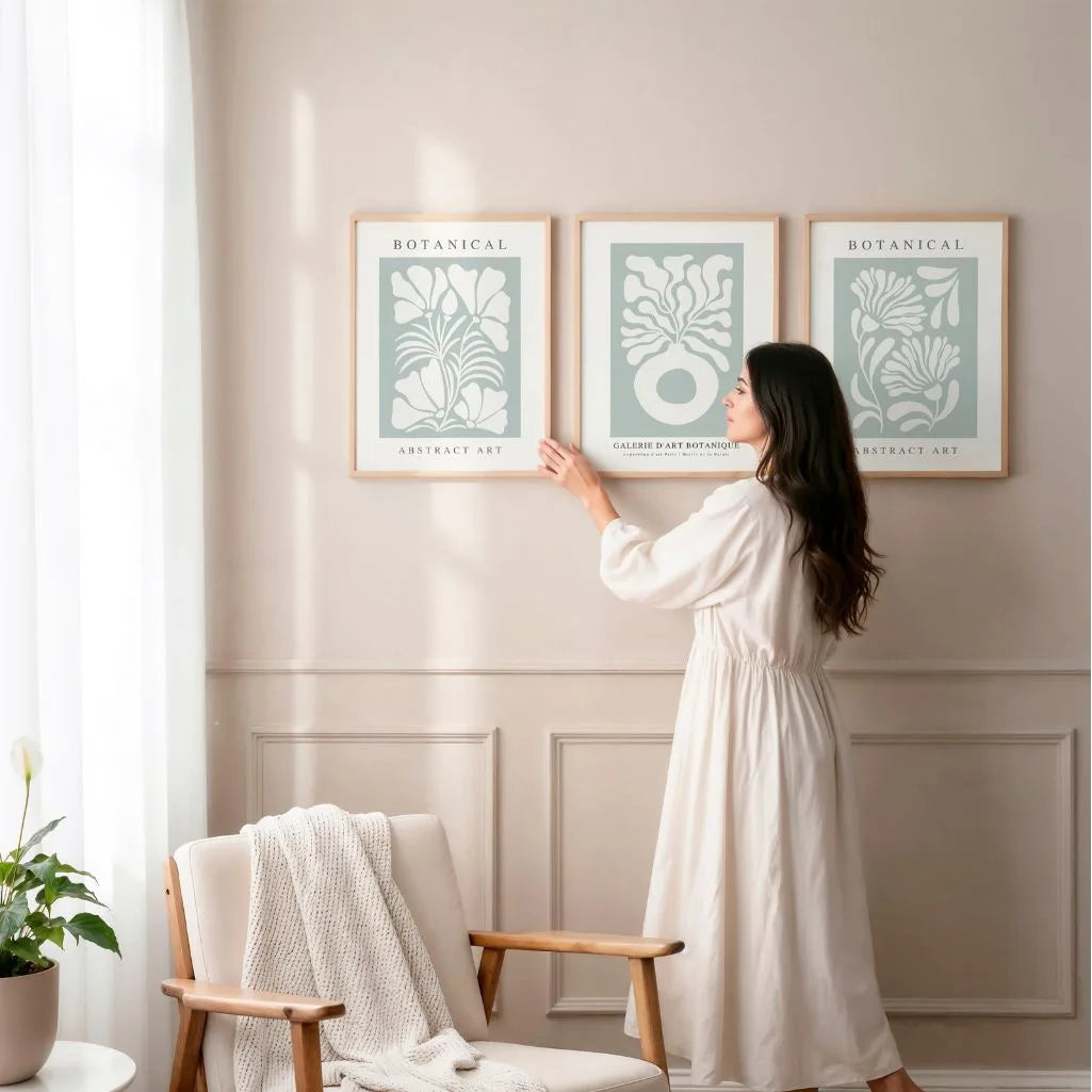 Botanical Abstract Wall Art - Sage Green & Cream Set