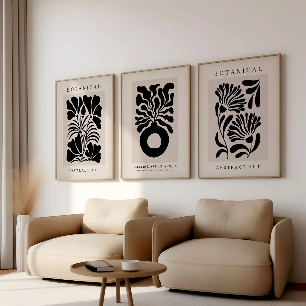 Botanical Abstract Prints – Black Minimalist Botanical Wall Art Set of 3