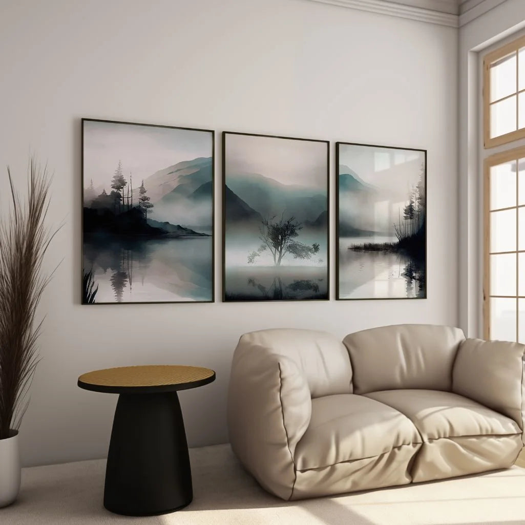 Misty Landscape Wall Art Prints – Foggy Nature Set of 3