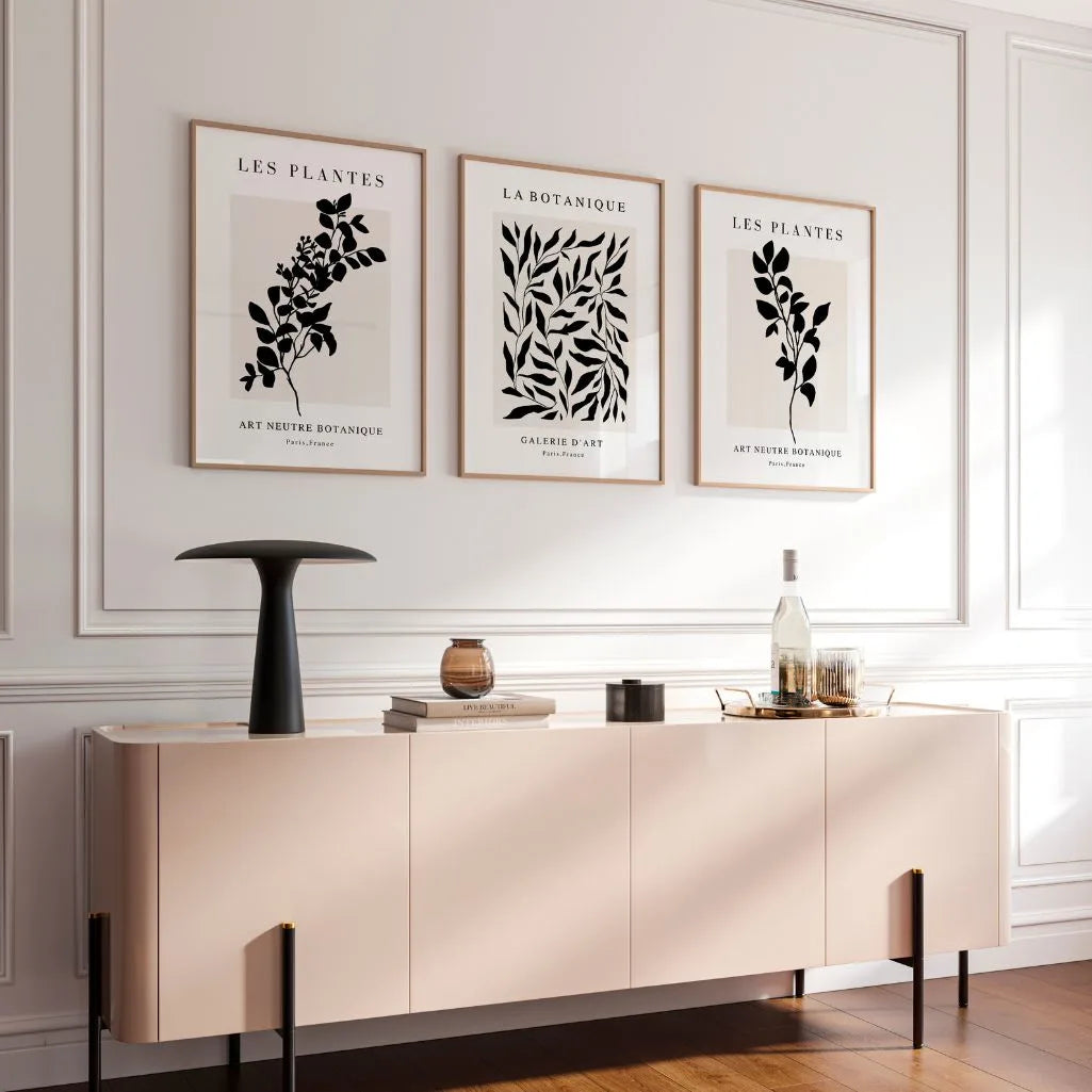 Black & Beige Botanical Silhouette Prints – Minimal Set of 3