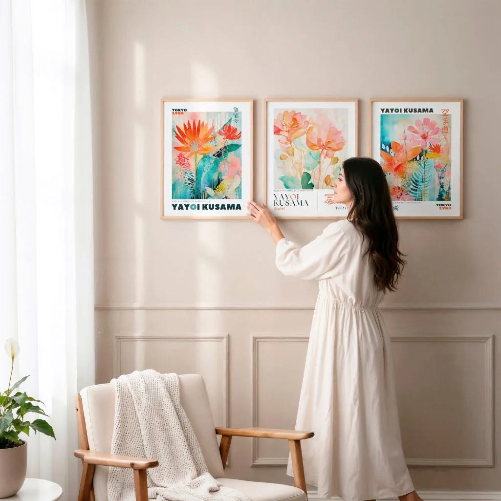 Japanese Floral Art Poster Set of 3 - Inspired Botanical Wall Art Prints