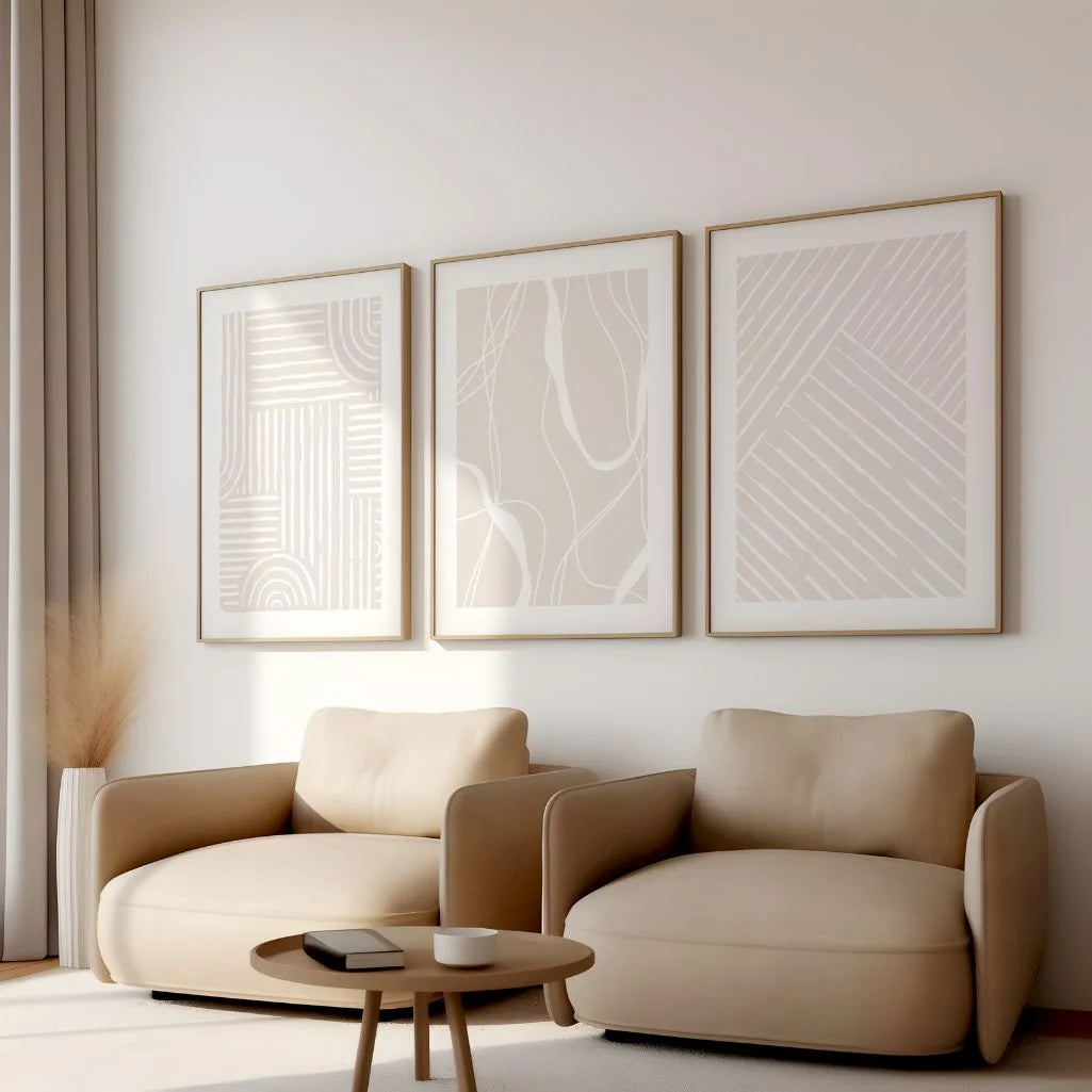 Minimalist Abstract Line Art Prints - Set of 3 Neutral Wall Art