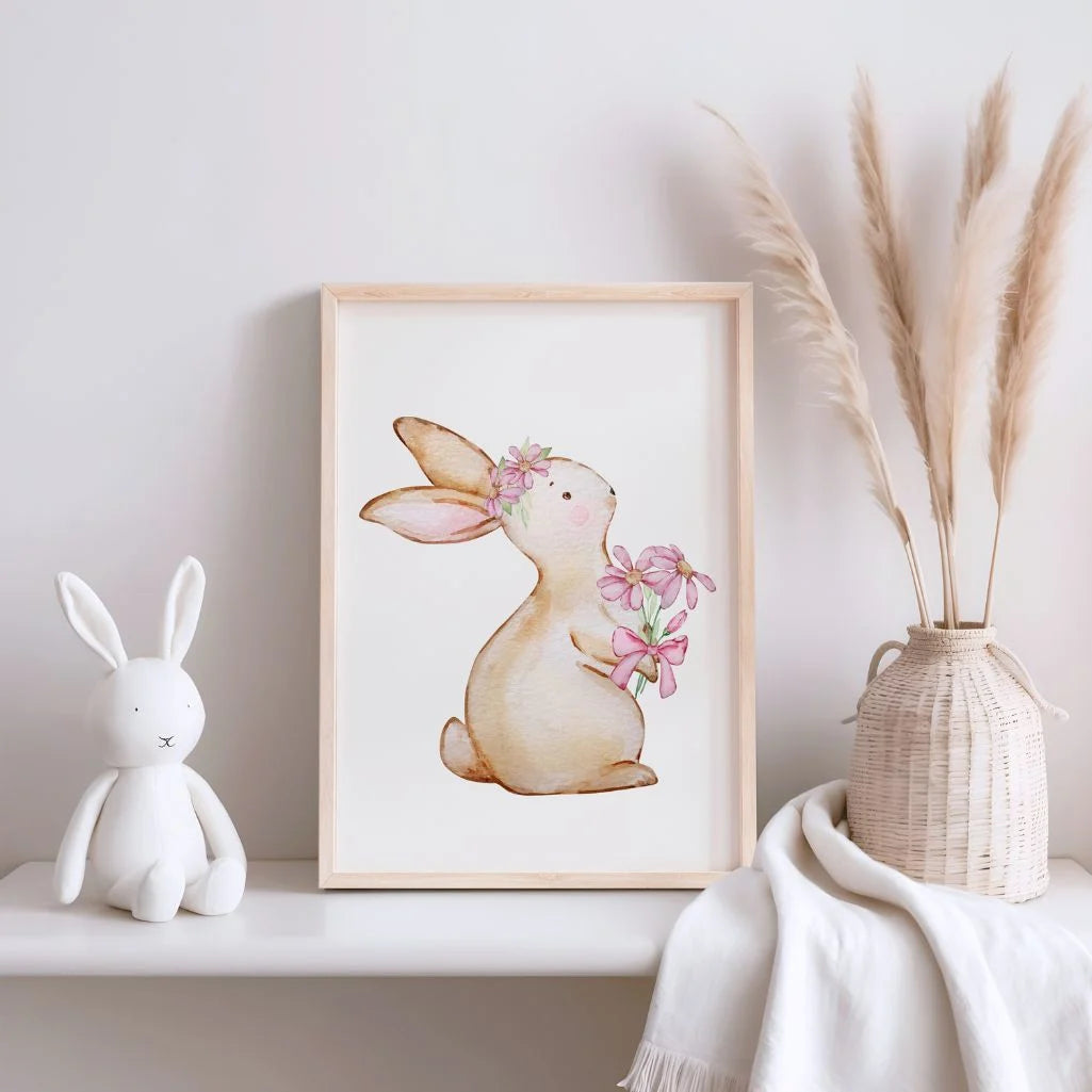 Bunny with Flowers Poster