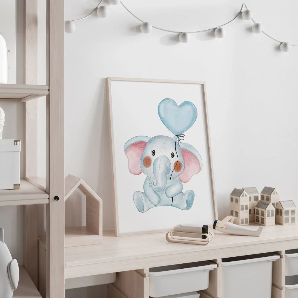 Elephant with a Heart Balloon Poster