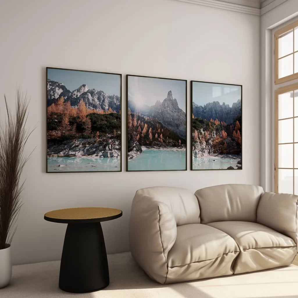 Alpine Mountain Lake Prints – Minimal Nature Set of 3