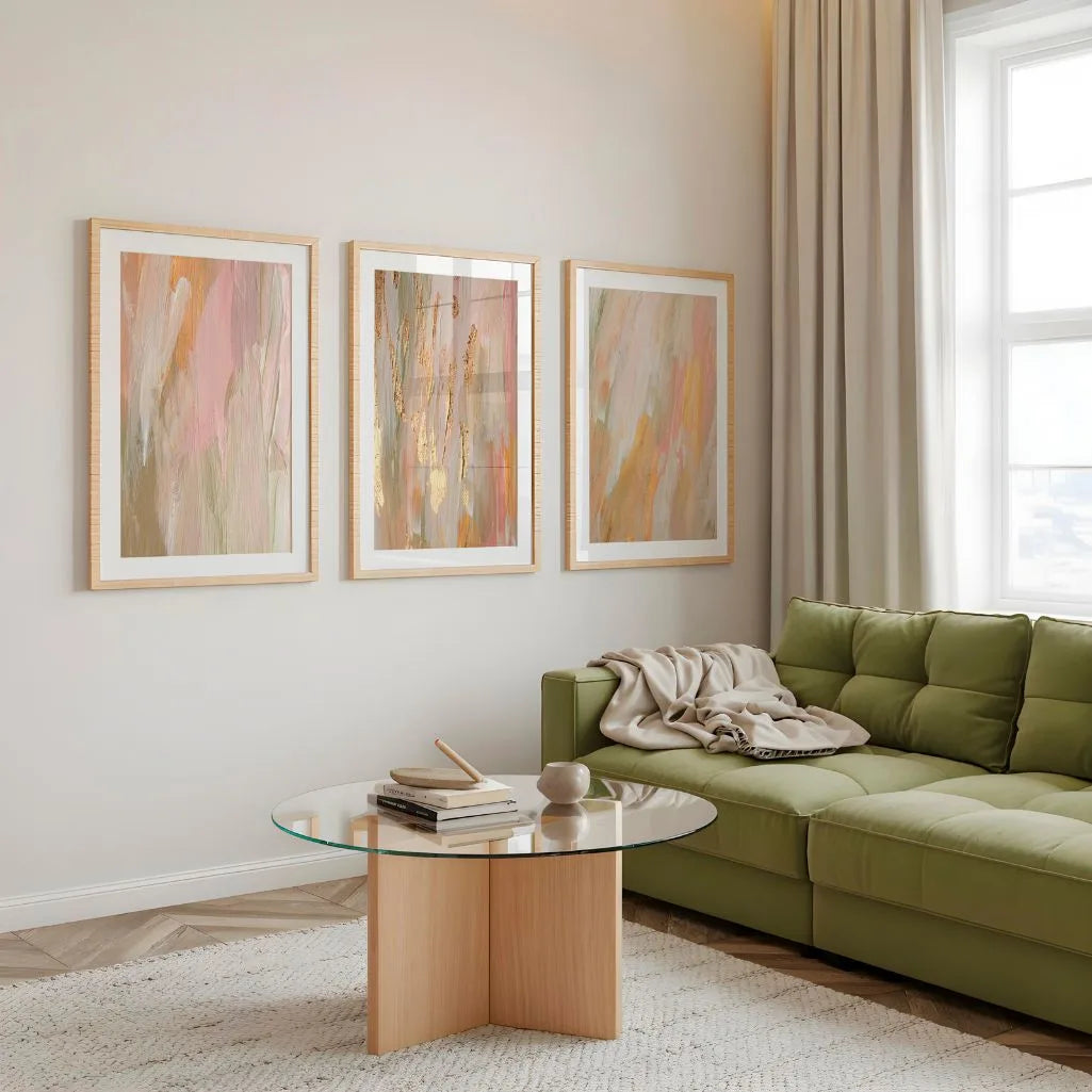 Textured Abstract Wall Art Prints - Set of 3 Neutral Gold Accent Art