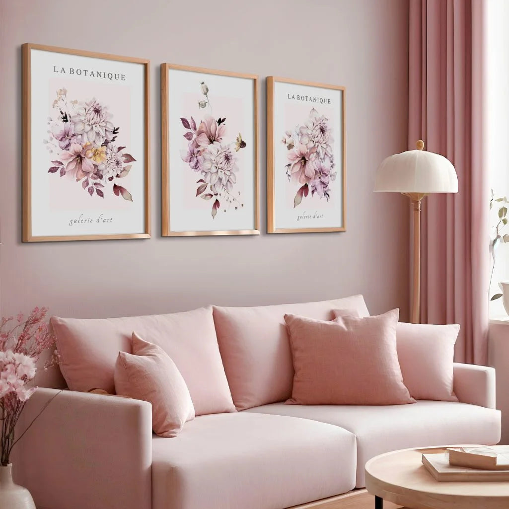 Pink Floral Watercolor Prints – Botanical Set of 3