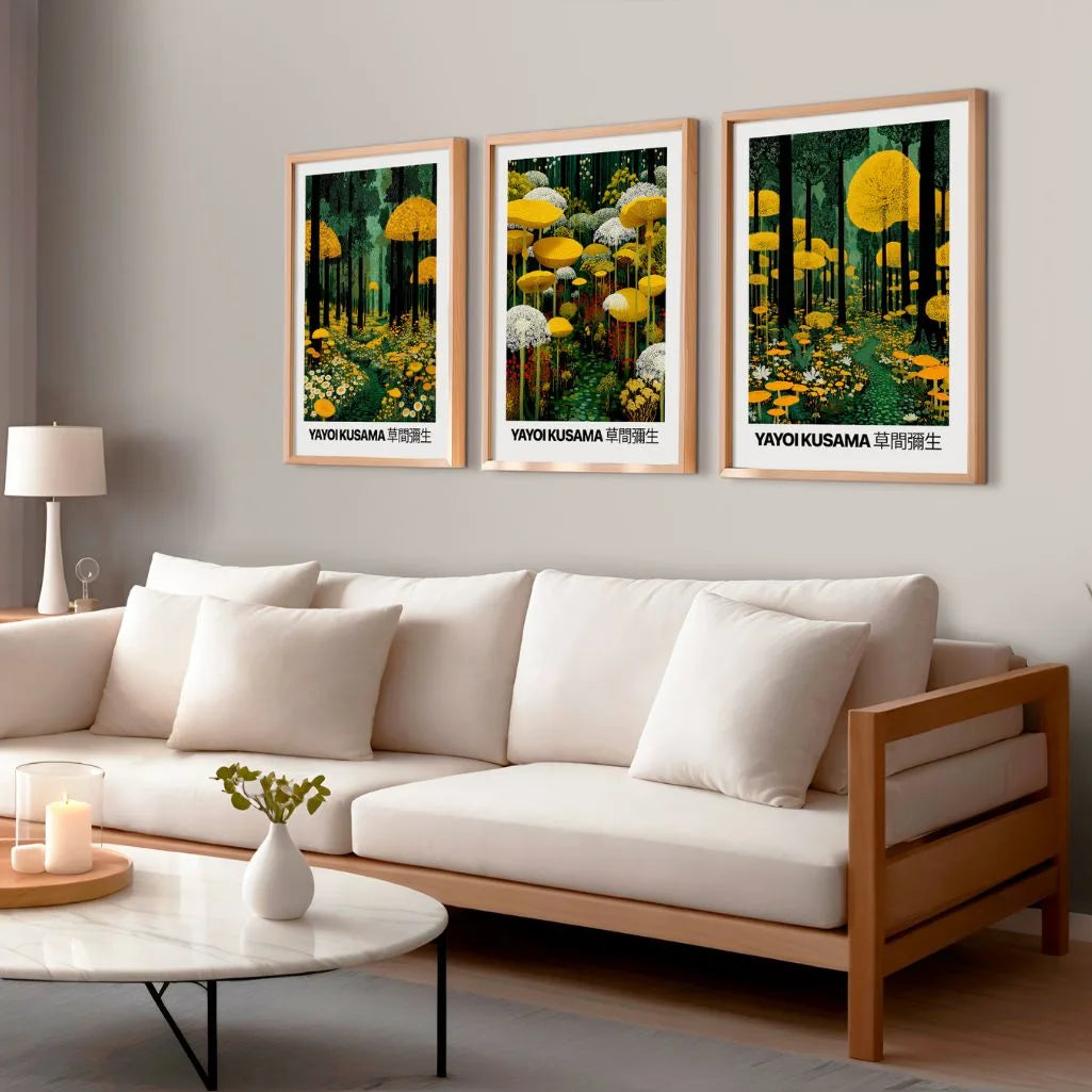 Botanical Forest Abstract Art Prints – Green & Yellow Nature Set of 3