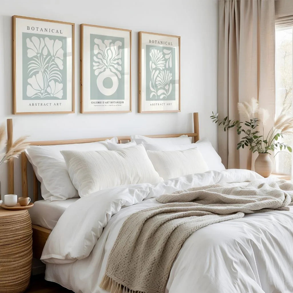 Botanical Abstract Wall Art - Sage Green & Cream Set