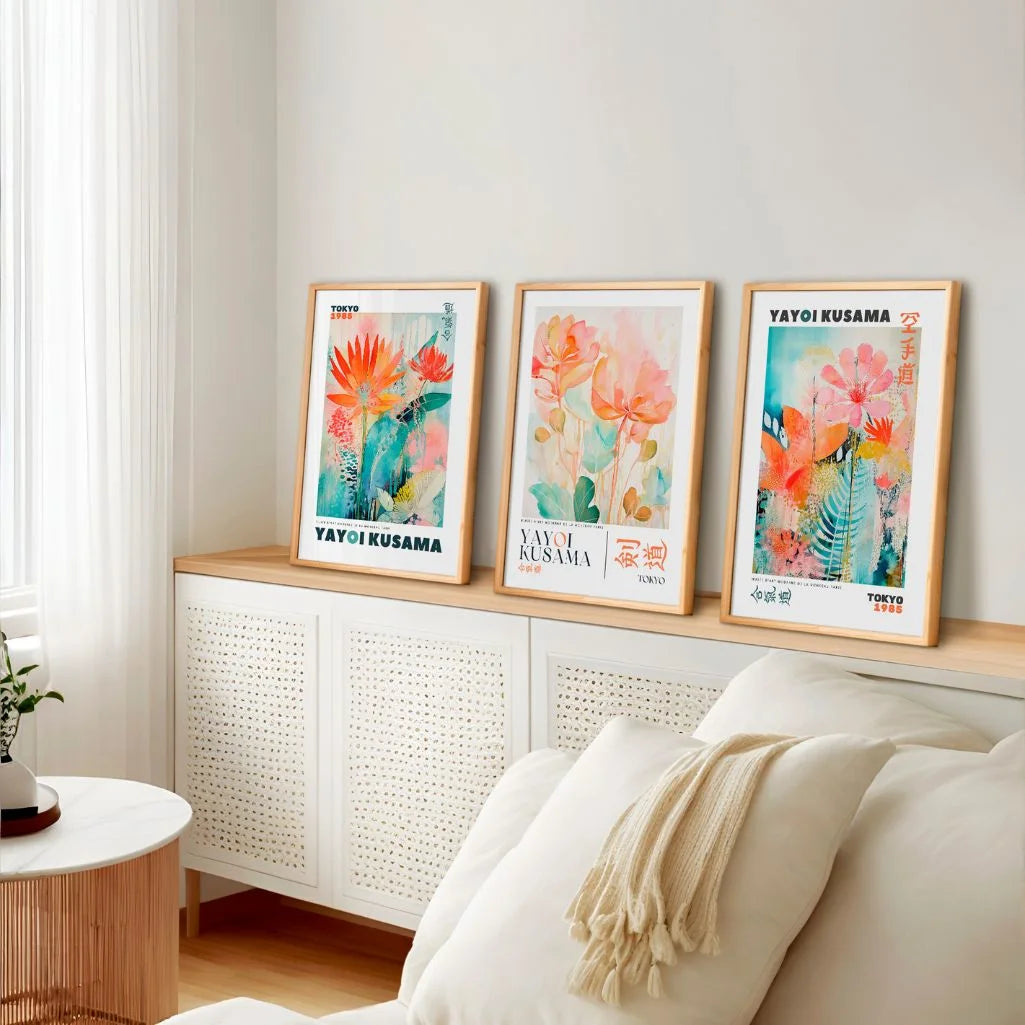 Japanese Floral Art Poster Set of 3 - Inspired Botanical Wall Art Prints