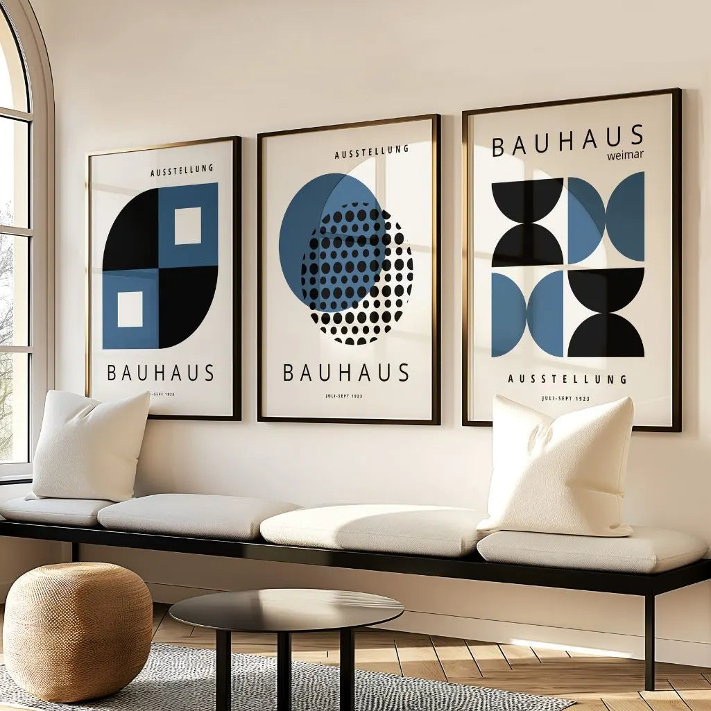 Bauhaus Weimar Navy and Black Set of 3 Posters