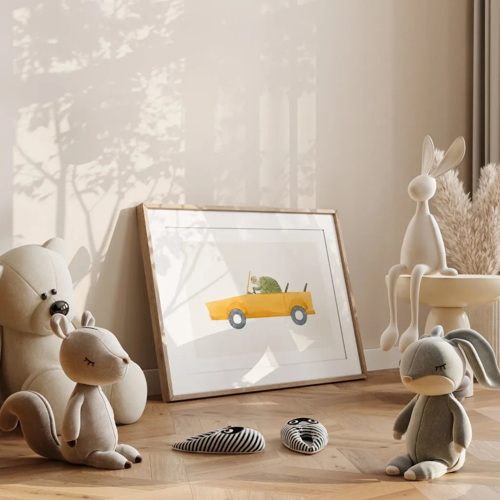 Turtle in a Yellow Car Poster