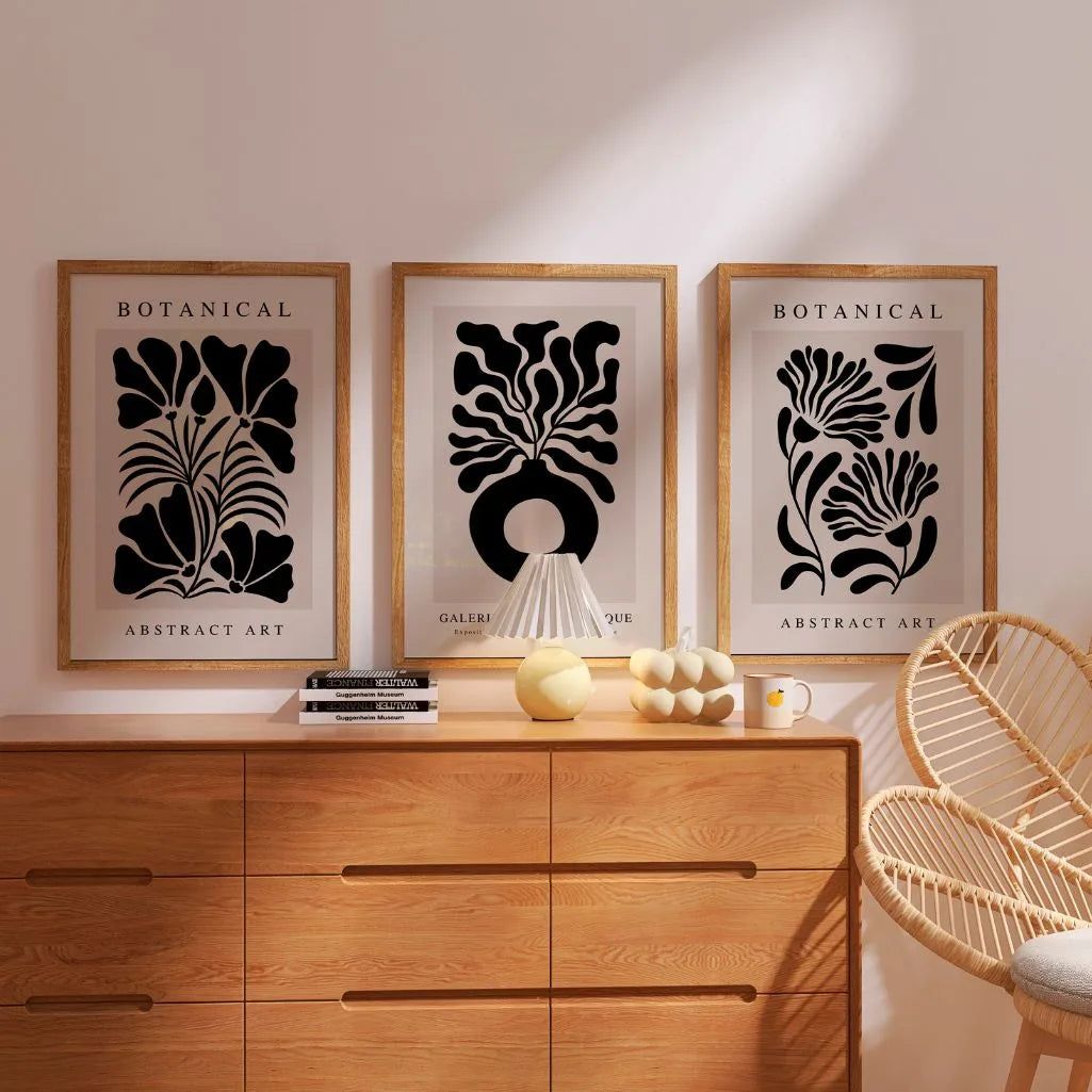 Botanical Abstract Prints – Black Minimalist Botanical Wall Art Set of 3