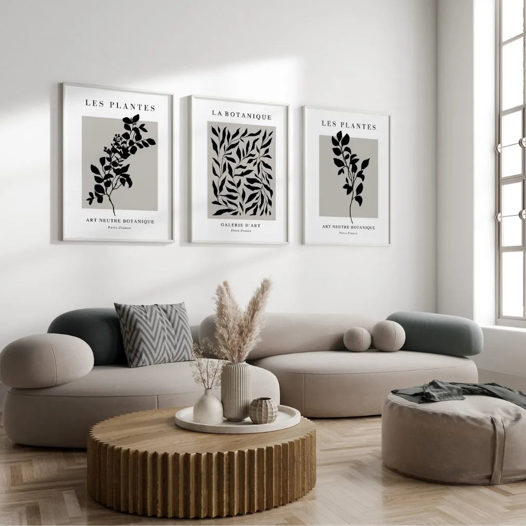 Black Botanical Silhouette Prints – Minimal Neutral Set of 3